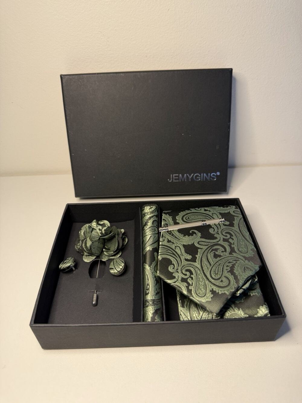 JEMYGINS Paisley Tie Set Silk Blend Pocket Square Cufflink Tie Clip Box Gift Set